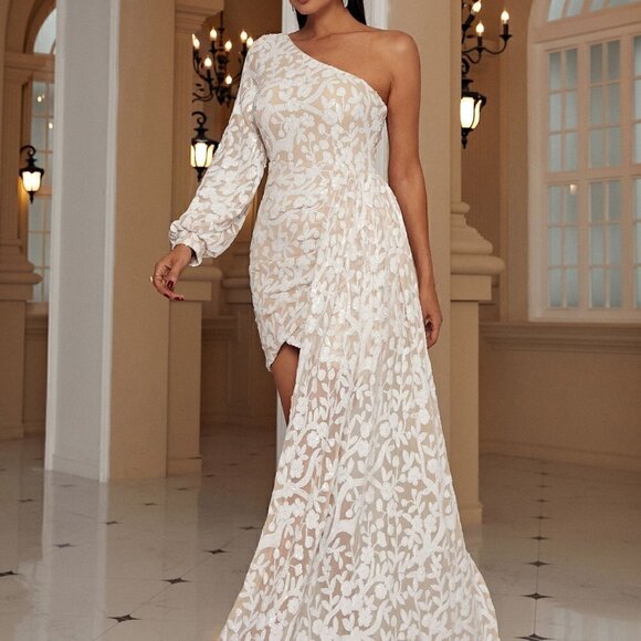 Multicolor Preppy Allover Print One Shoulder Draped Detail Wrap Ruched Dress - Picture 3 of 5